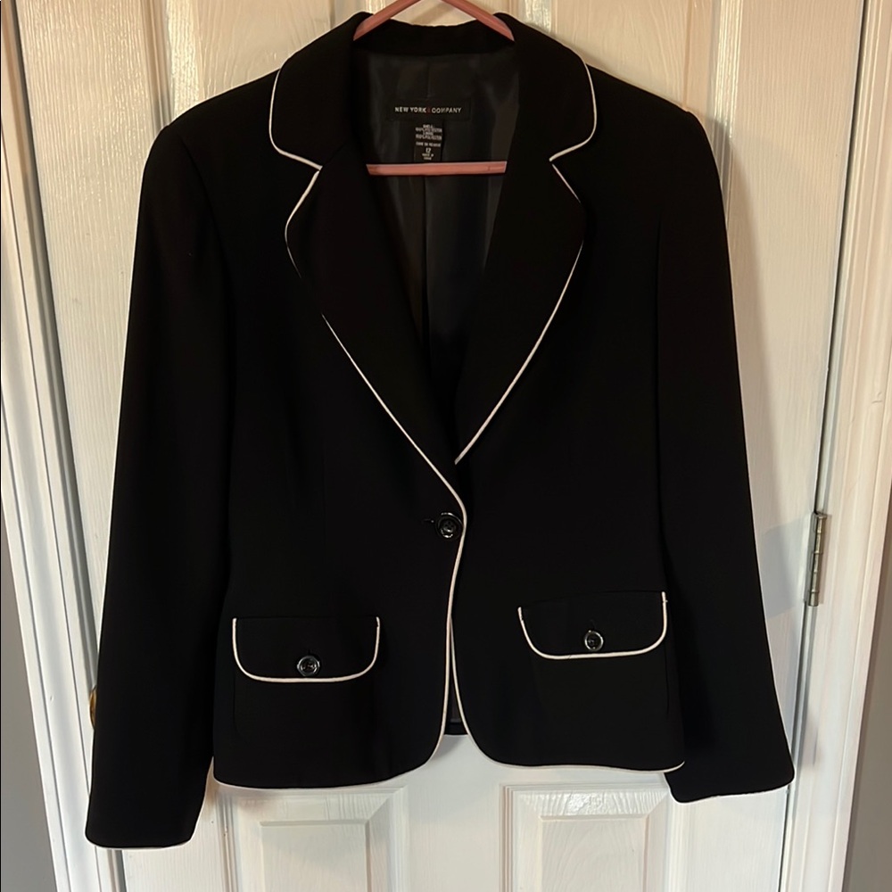 New York & Company Black Blazer with Notched Lapels and Textured Fabric